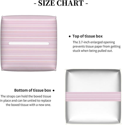 Pastel Light Pink Thin Stripes Pattern Tissue Box Cover Square Pu Leather Waterproof Tissue Box Holder for Car Bathroom Bedroom Office Tabletop Decor