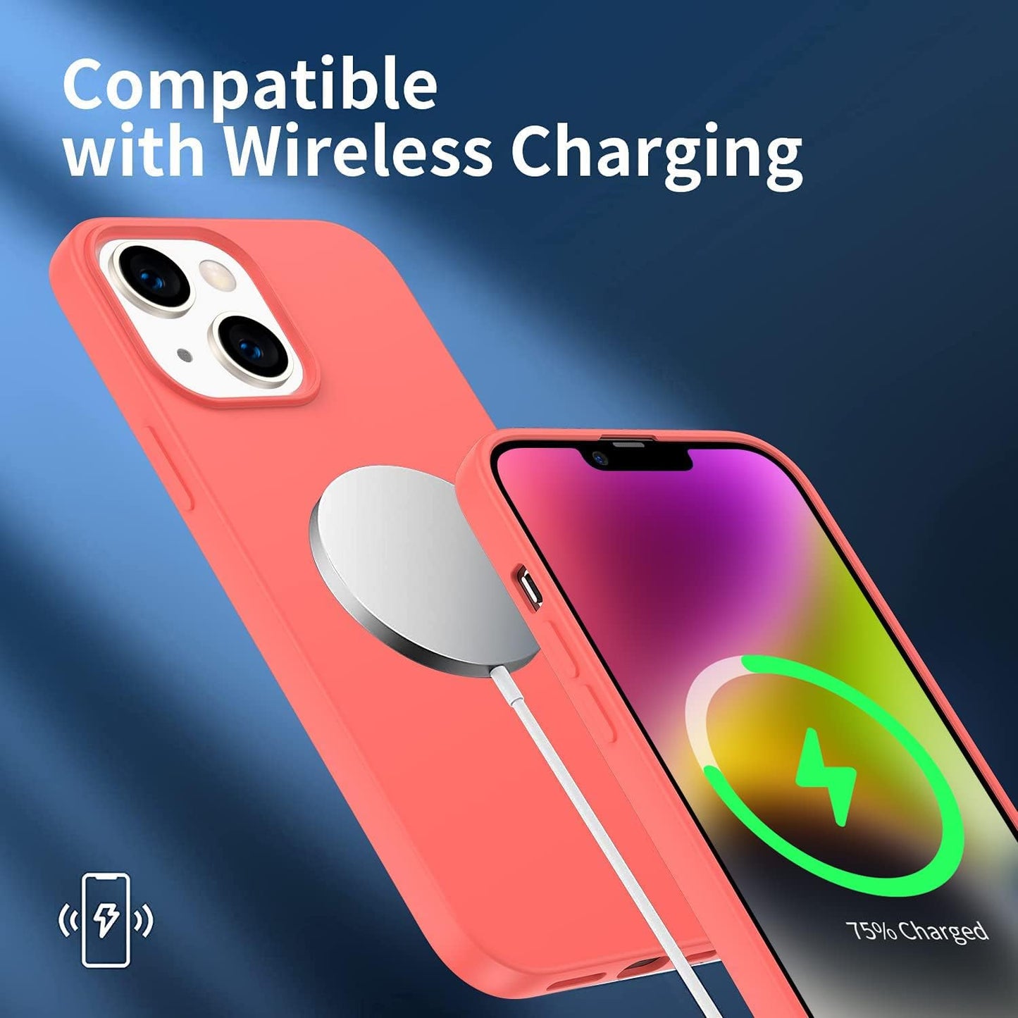 Compatible with iPhone 14 Case 6.1", Slim Silicone 3 Layers Full Covered Soft Gel Rubber Cover Protective Phone Case with Anti-Scratch Microfiber Lining (Peach)
