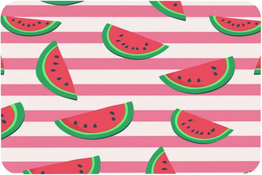 Pink Watermelon Stripes Print Absorbent Bath Mat Non Slip Washable Doormat 15.7x23.6 in Quick Dry Shower Mat Thin Floor Rug for Bathroom Kitchen Entryway