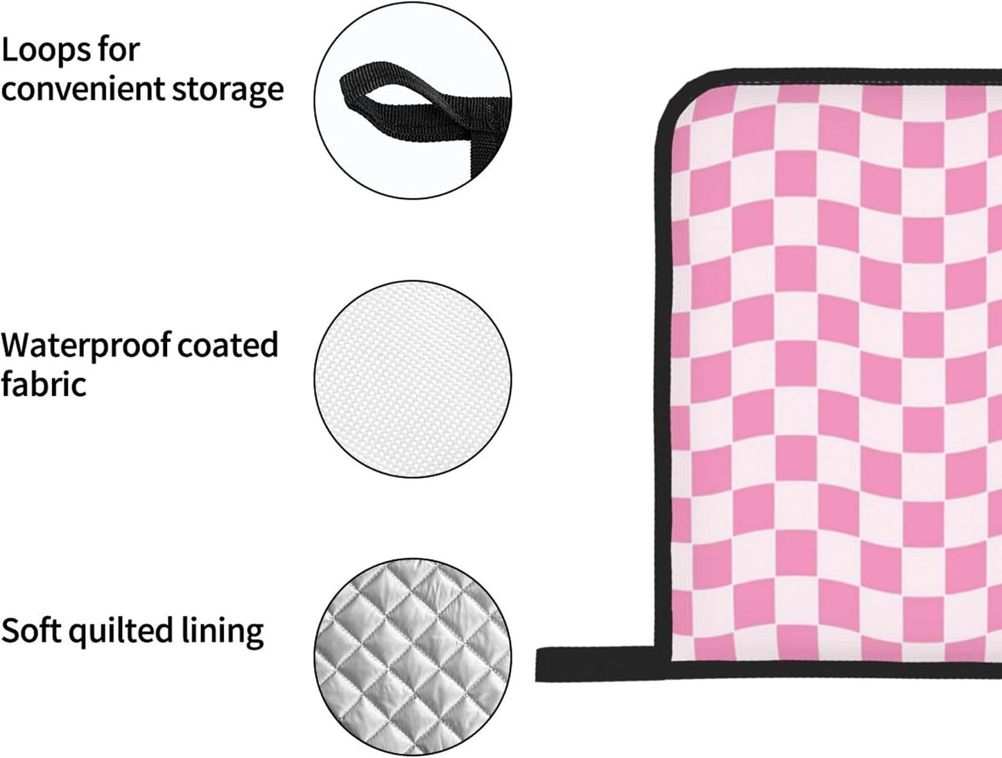 Pink Geometric Checkered Oven Mitts and Pot Holders Sets of 4, Non-Slip Heat Resistant Polyester Cooking Gloves Country Style Oven Mitts for Kitchen Baking Grilling BBQ
