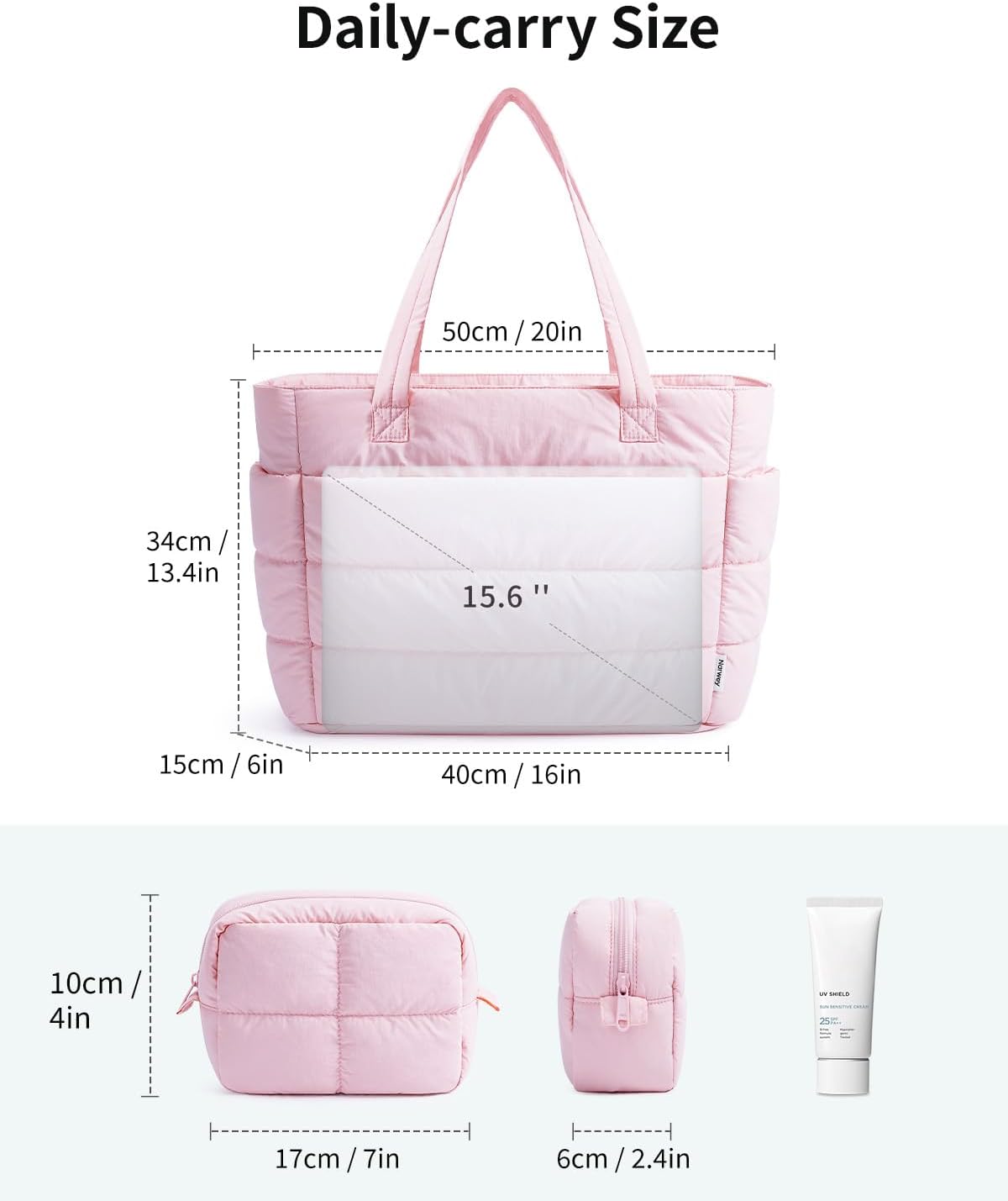 Narwey Nylon Puffer Tote Bag for Women, Puffy Work Nurse Teacher Tote Bag, Quilted Shoulder Bag for Travel, Gym, Gifts