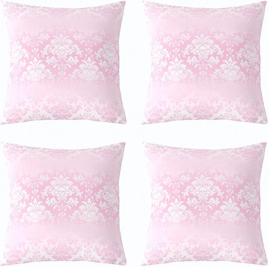 jejeloiu Damask Pattern Throw Pillow Covers 16"x16" Set of 4 Vintage Floral Flower Light Pink Cushion Case for Adults Teens Gothic Bone Skeleton Antique Victorian Baroque Decor Pillowcase Home Decor