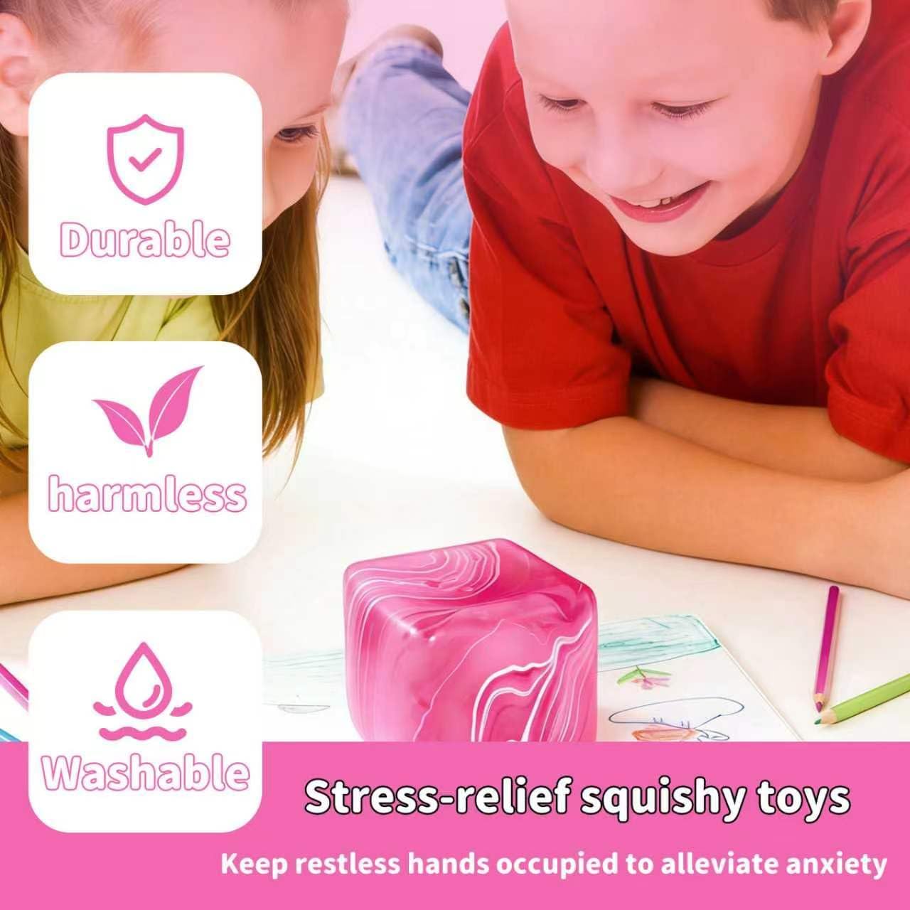 2.2 Inch Slow Rise Fidget Toys,Squishies Ice Cube Shape, Sensory Toy for Kids, Stress Relief Squeeze Balls, Easter Basket Stuffers for Boys Girl(Pink)