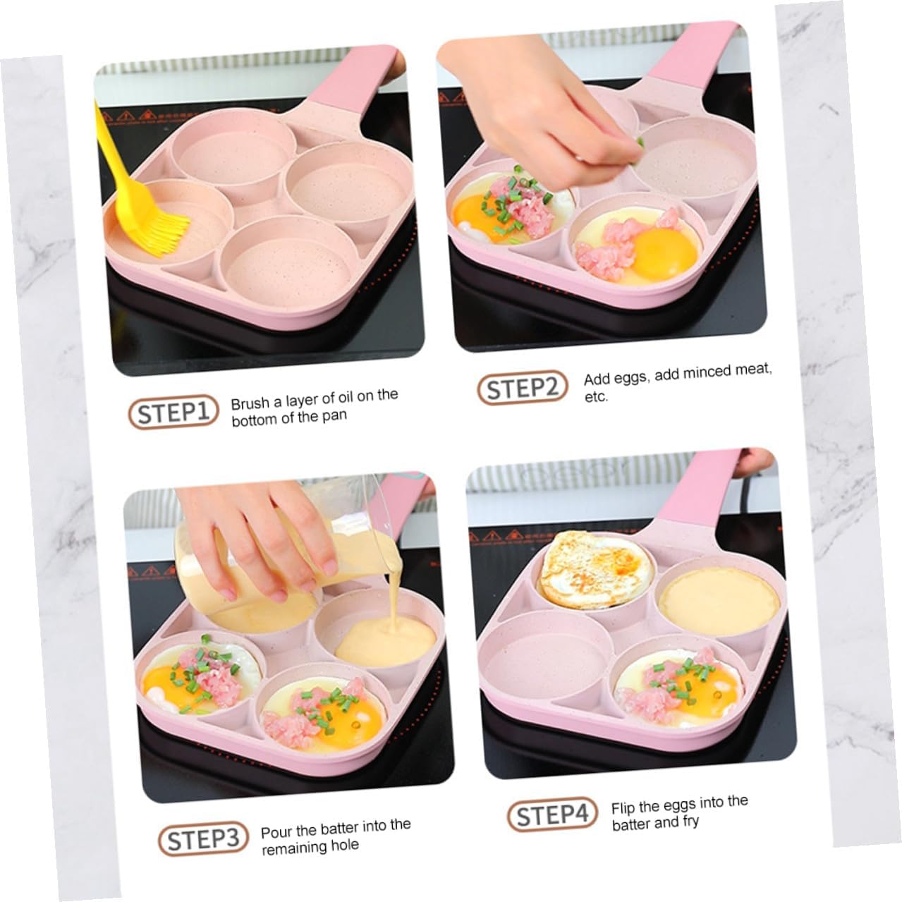 Angoily Non-stick Egg Frying Pan Aluminium Alloy Skillet for Omelets and Healthy Cooking Easy Clean Home Egg Cooker Lightweight Breakfast Mold in Pink