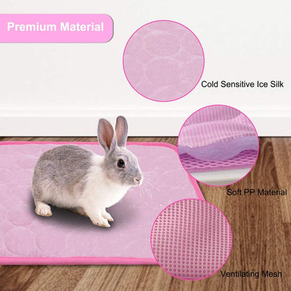 2PCS Rabbit Cooling Mat for Bunny, Summer Cool Bed for Kitten, Guinea Pig, Hamster, Small Animals,Pink