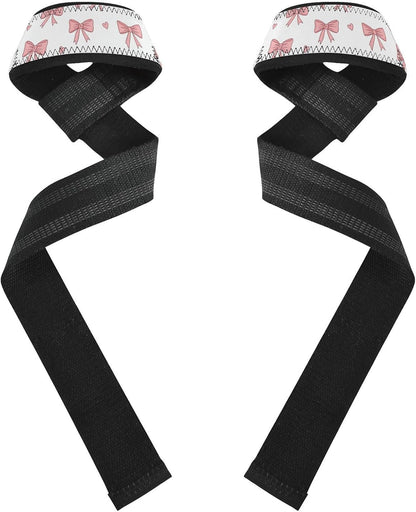 Pink Bows Hearts Print Lifting Wrist Straps for Weightlifting Powerlifting Anti Slip Deadlift Straps with Neoprene Padding Hand Grip Wraps for Gym Workout Strength Training Bodybuilding