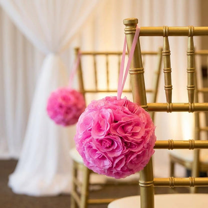 TCDesignerProducts Pink Silk Rose Kissing Ball, 12" Floral Hanging Decoration, Elegant Wedding Aisle Décor, Centerpiece Accent, Bridal & Baby Shower, Holiday & Home Display, Artificial Flower Ball