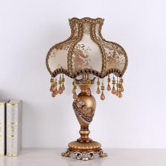 Victorian Table Lamp - Romantic Floral Light with Beaded Fringe, European Pastoral Design Vase Shape Ideal for Nightst(Pink)