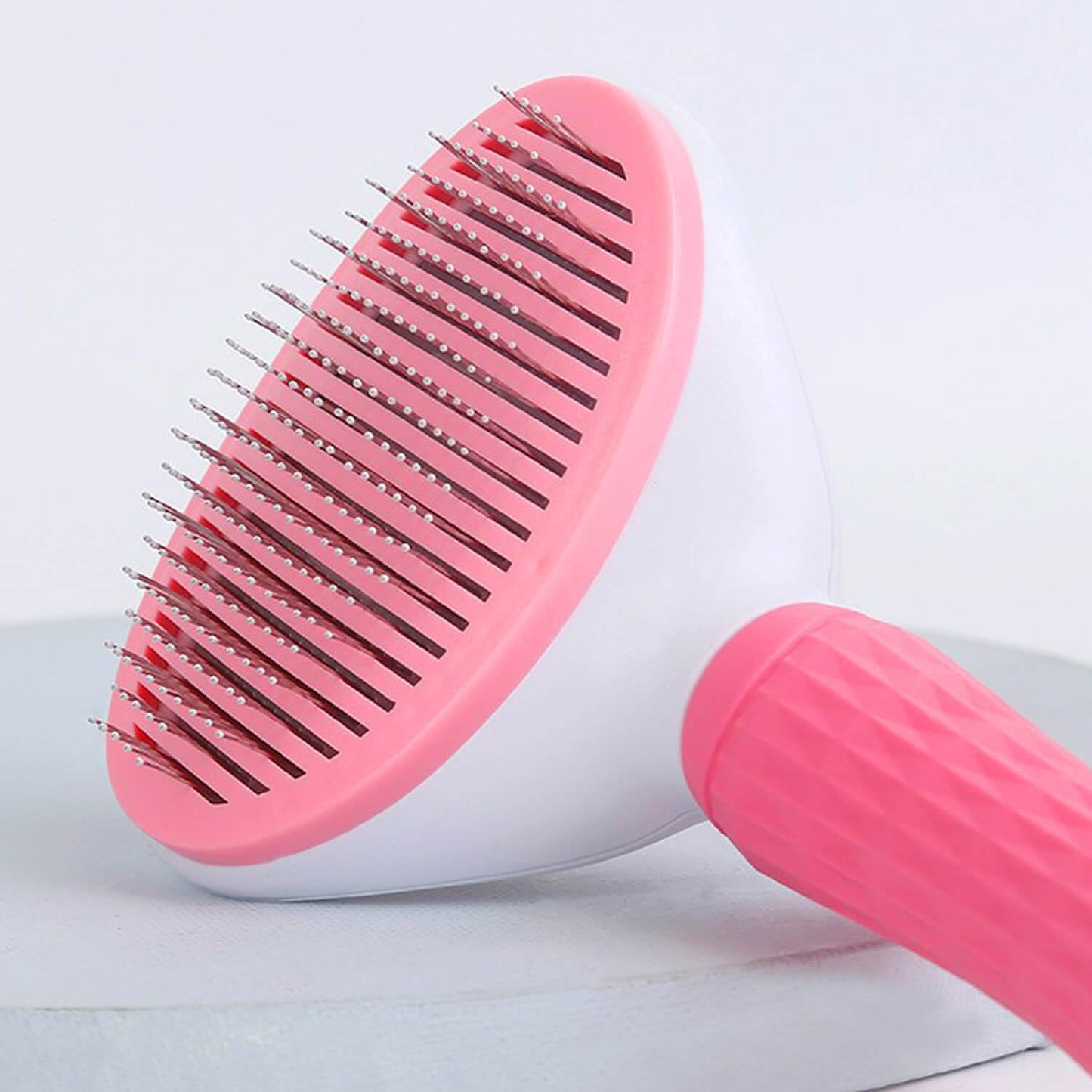 Self-Cleaning Slicker Brush for Dogs Cats - Upgraded Deshedding Grooming Tool with One-Click Clean, Ergonomic Grip & Gentle Massage Tips - Ideal for Long/Short Haired Pets, Pink