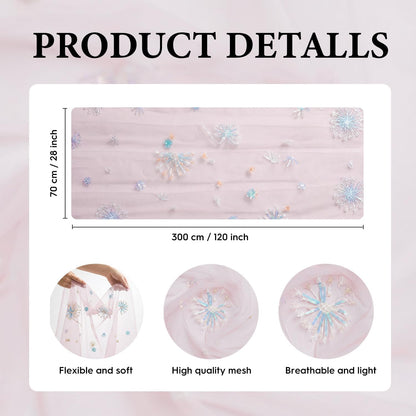 Artoid Mode Sequin Dandelion Floral Pink Gauze Embroidery Table Runner 120 Inch 10FT, Tulle Spring Kitchen Dining Holiday Table Decor for Home Party