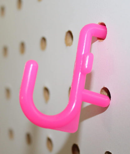 JSP Manufacturing Pegboard Hooks Non-Locking Plastic J Style Hook | Garage Tool Storage Craft Hooks Pegboard Accessories (150, Pink)