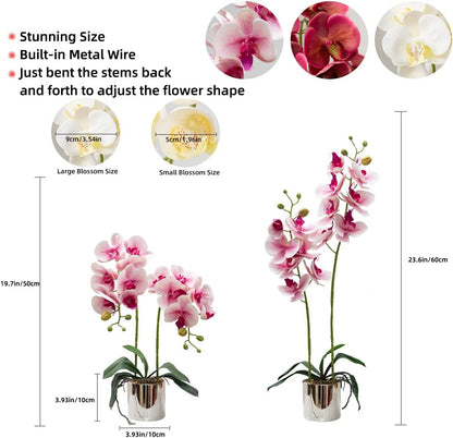 CXGS Artificial Orchid Flowers Light Pink Faux Orchids with Ceramic Vase Vivid Fake Phalaenopsis Flower Arrangement Gorgeous Artificial Plants for Wedding Party Exhibition Center Home Decor
