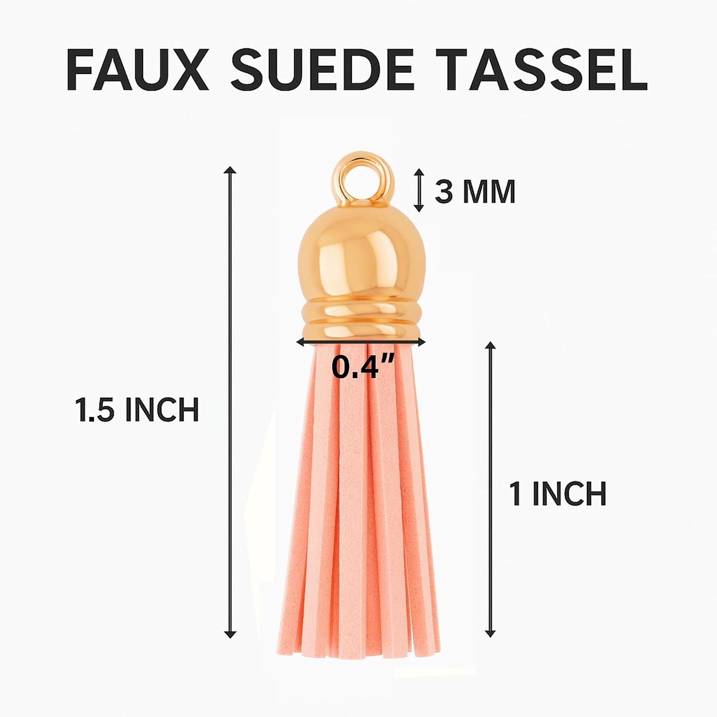 Mandala Crafts 100 Pcs Rose Gold Cap Peach Faux Suede Tassels Bulk Keychain Making Supplies - Small Leather Tassels for Charms, Jewelry Making, and DIY Crafts