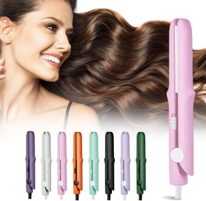 Mini Dual Purpose Curling Iron, 2026 New 2-in-1 Mini Curling Wand Flat Iron Hair Straightener, Portable Travel Curling Wand Hair Straightener (Pink)