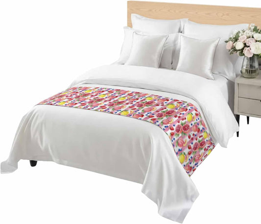 Bed Runner for King Size, Summer Fruits Decorative Scarf Throws for Foot of Bed, Grapefruit Peach Lemon Strawberry Striped Luxury Bedding Protector Slipcover Bedrunners for Hotel/Home, 94 x 20 Inch