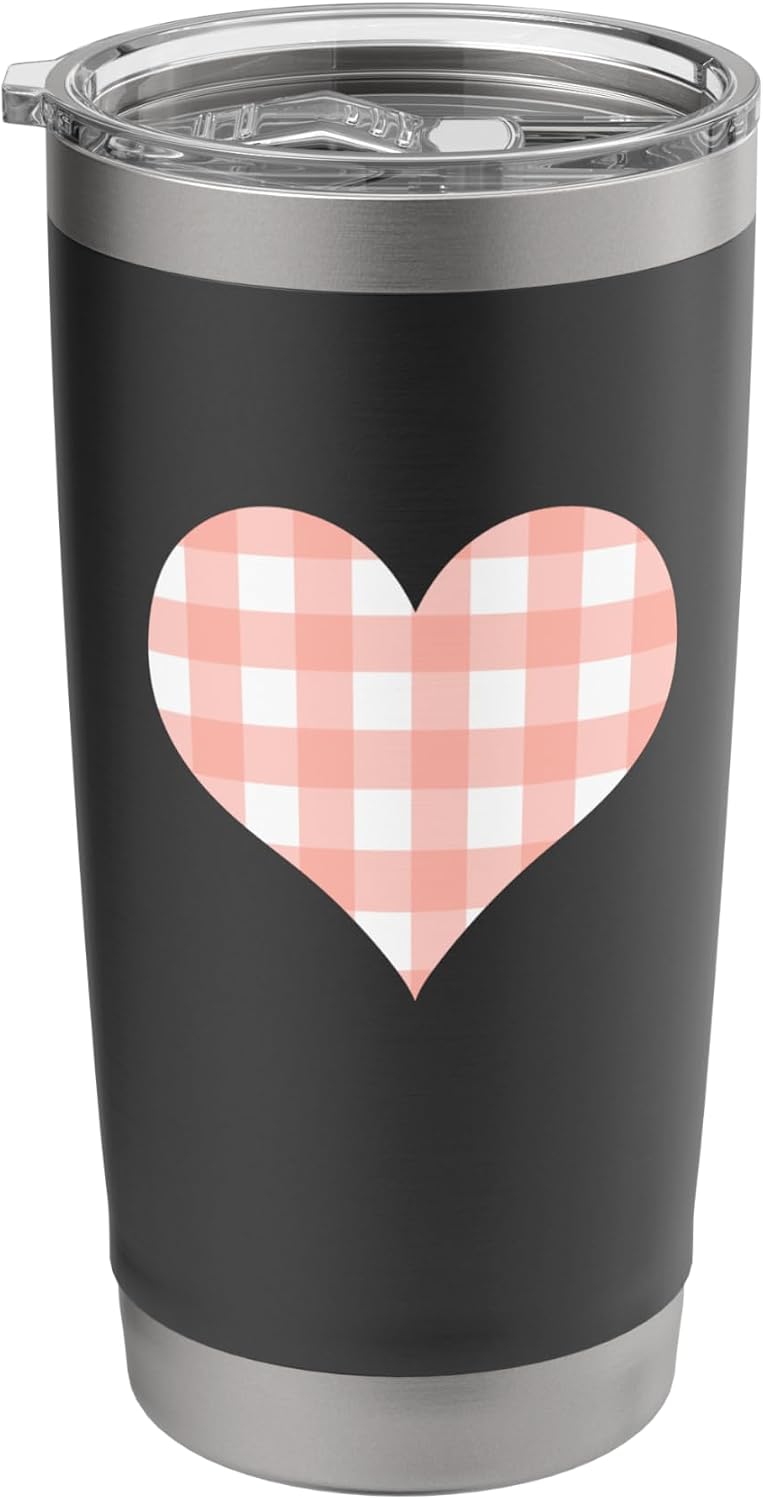 Cute Peach Pink Check Gingham Checkered Pattern Stainless Steel Insulated Tumbler