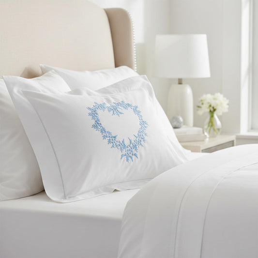 Jacaranda Living Embroidered Boudoir Pillow Cover – Handcrafted Embroidery, Fine Italian Cotton, Decorative Pillow Accent for Bedroom & Living Room (Pink Heart)