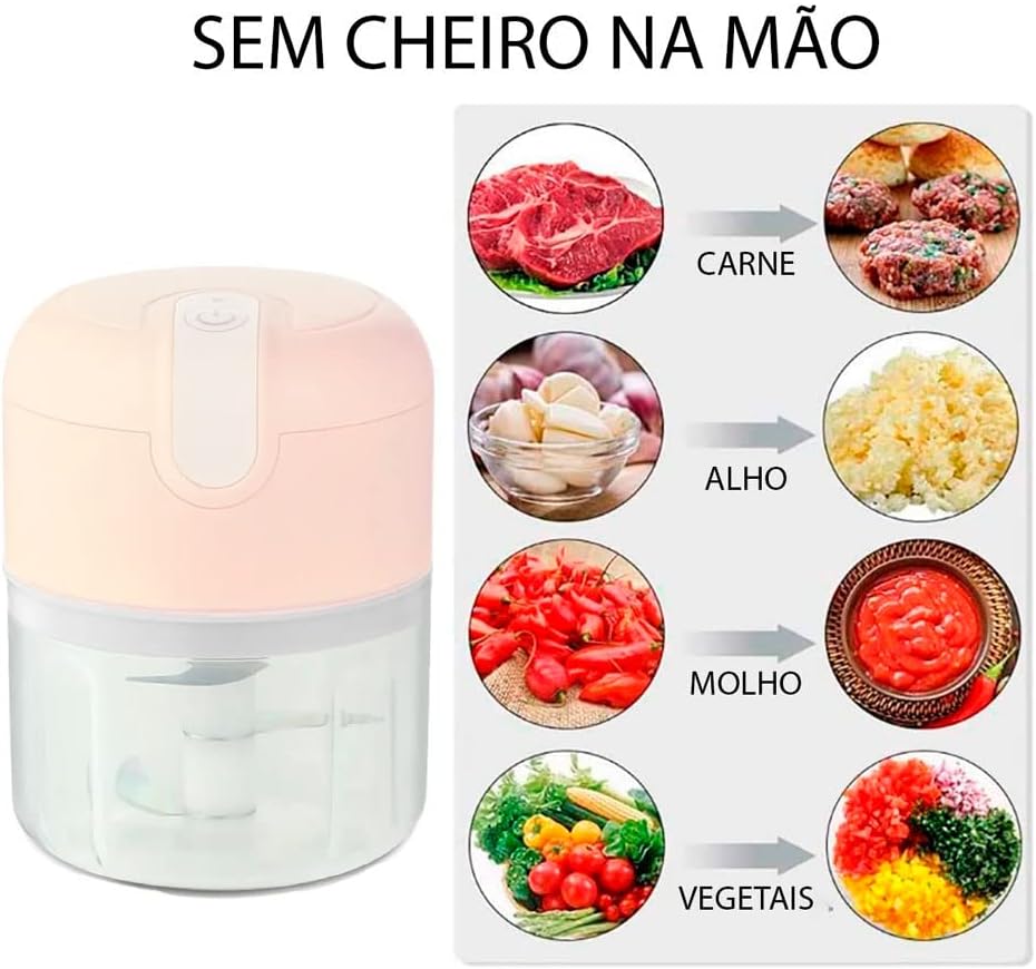 Mini Food Processor 3 Blades Electric 250ml Usb (Pink)