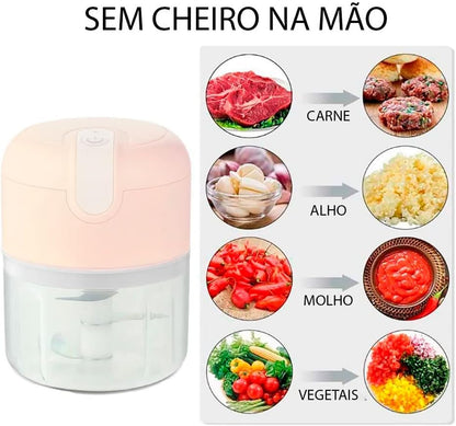 Mini Food Processor 3 Blades Electric 250ml Usb (Pink)