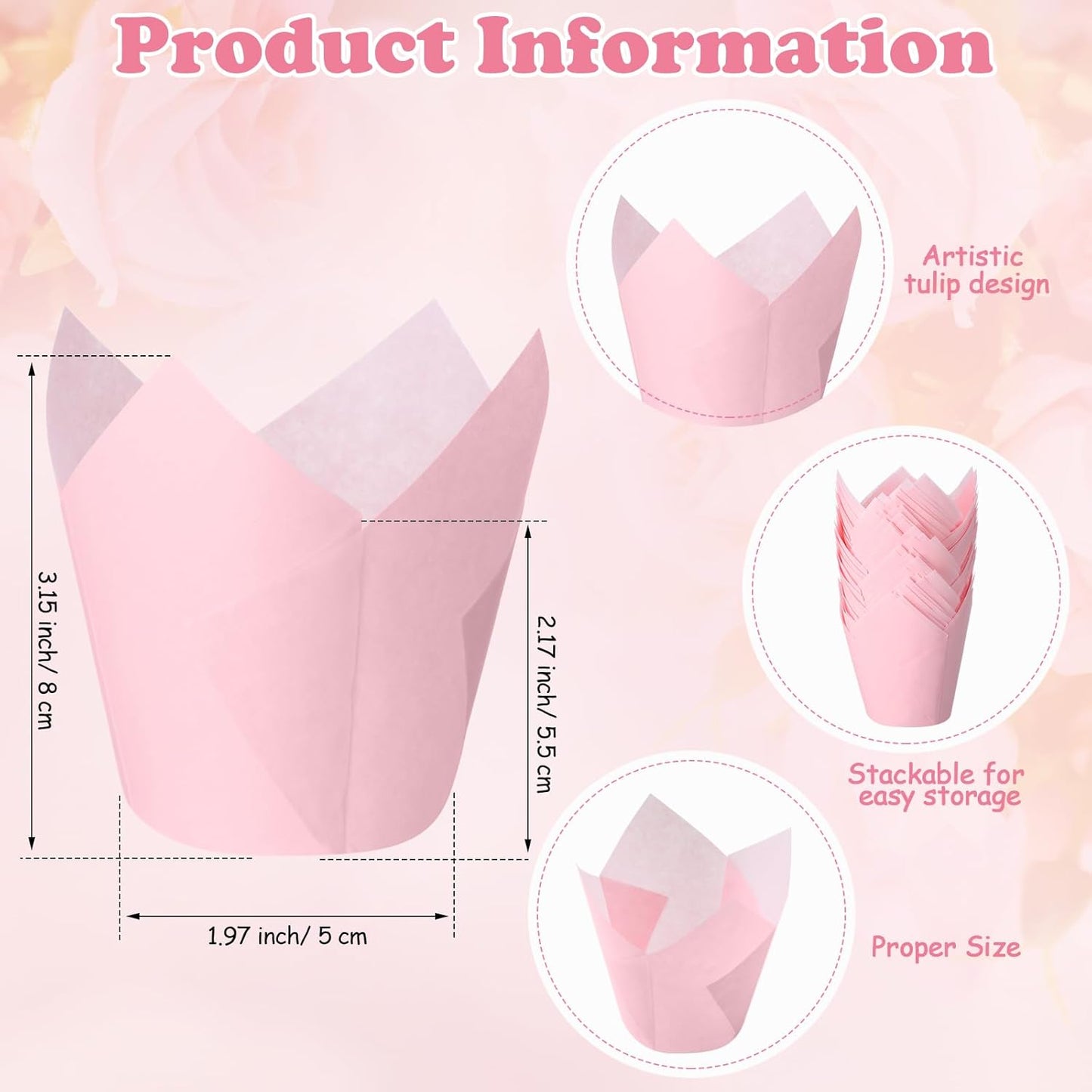600 Pcs Tulip Cupcake Liners for Baking Muffin Liners Printed Baking Cups Holders Greaseproof Wrappers Decoration for Cupcake Bouquet Birthday Party Wedding Bride Shower (Light Pink)