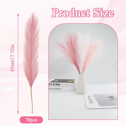 MVVM Blush Pink Pampas Grass Decor,78pcs Artificial Fluffy Pink Decor Flowers Faux Pampas Grass for Home Wedding Living Room Birthday Bathroom Wall Party Christmas Decoration