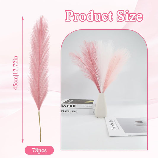 MVVM Blush Pink Pampas Grass Decor,78pcs Artificial Fluffy Pink Decor Flowers Faux Pampas Grass for Home Wedding Living Room Birthday Bathroom Wall Party Christmas Decoration