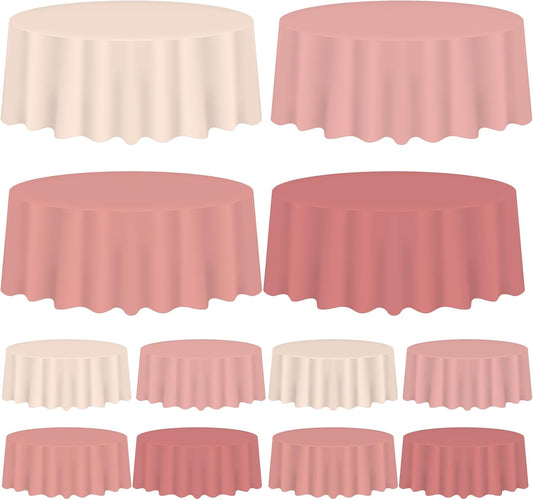 Whaline 16 Pcs Valentine's Day Pink Round Plastic Tablecloth 4 Colors Gradient Table Cover Waterproof Table Cloth for Party Wedding Bridal Shower Tables Decoration Supplies, 84 Inch