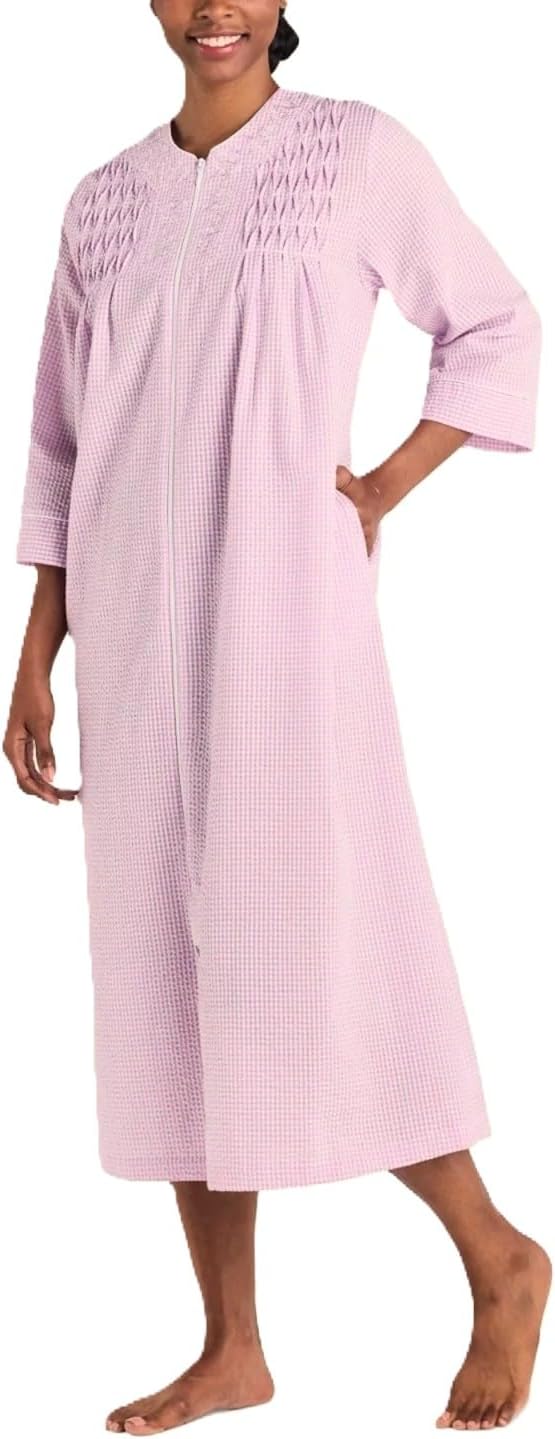 Miss Elaine Women's Seersucker ShortSleeve Long Robe, Pink/White Check MD