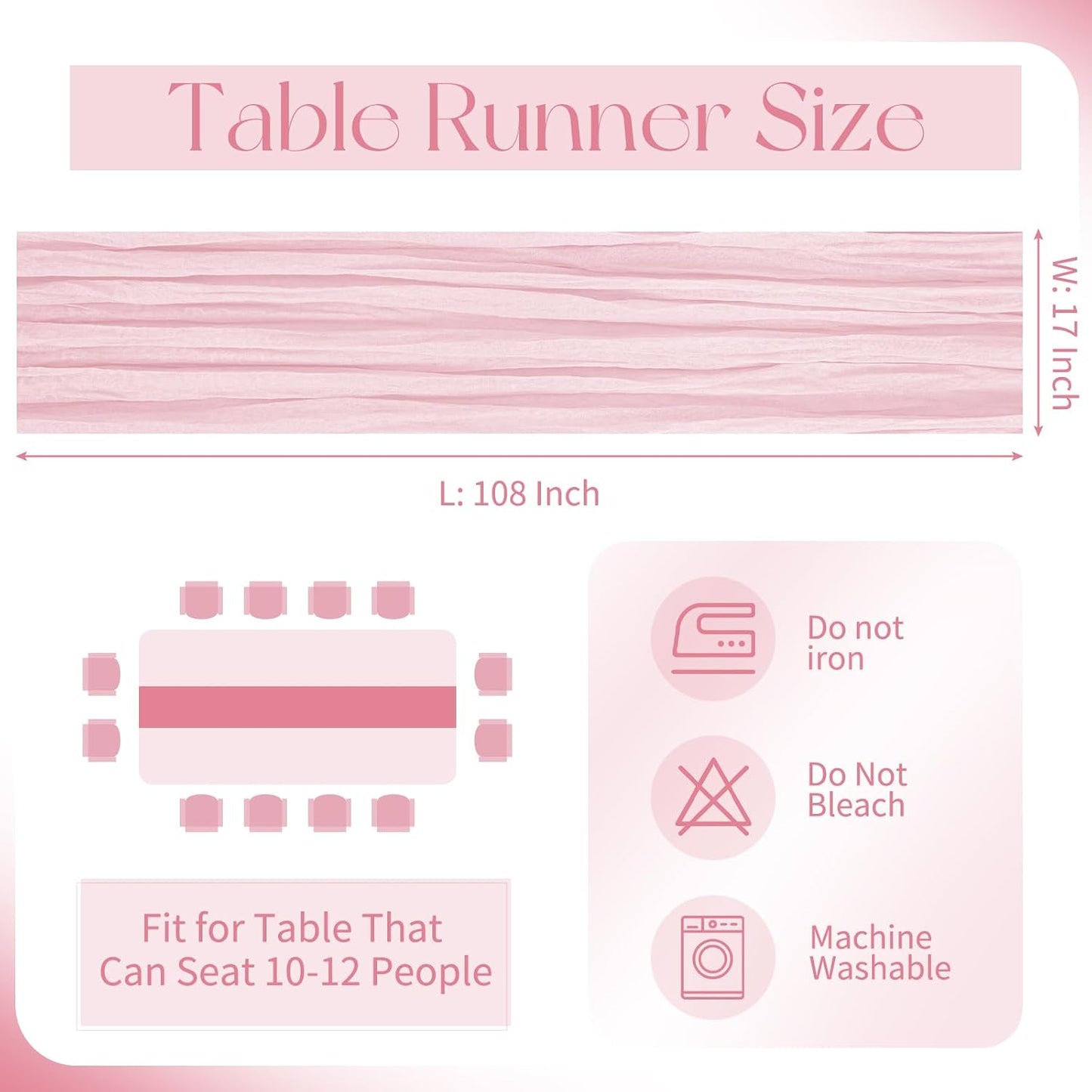 20 Pack Cheesecloth Table Runner - 17x108 Inch Light Pink Boho Gauze Cheese Cloth Table Runners for Baby Bridal Shower Decoration Wedding Party Summer Garden Farmhouse