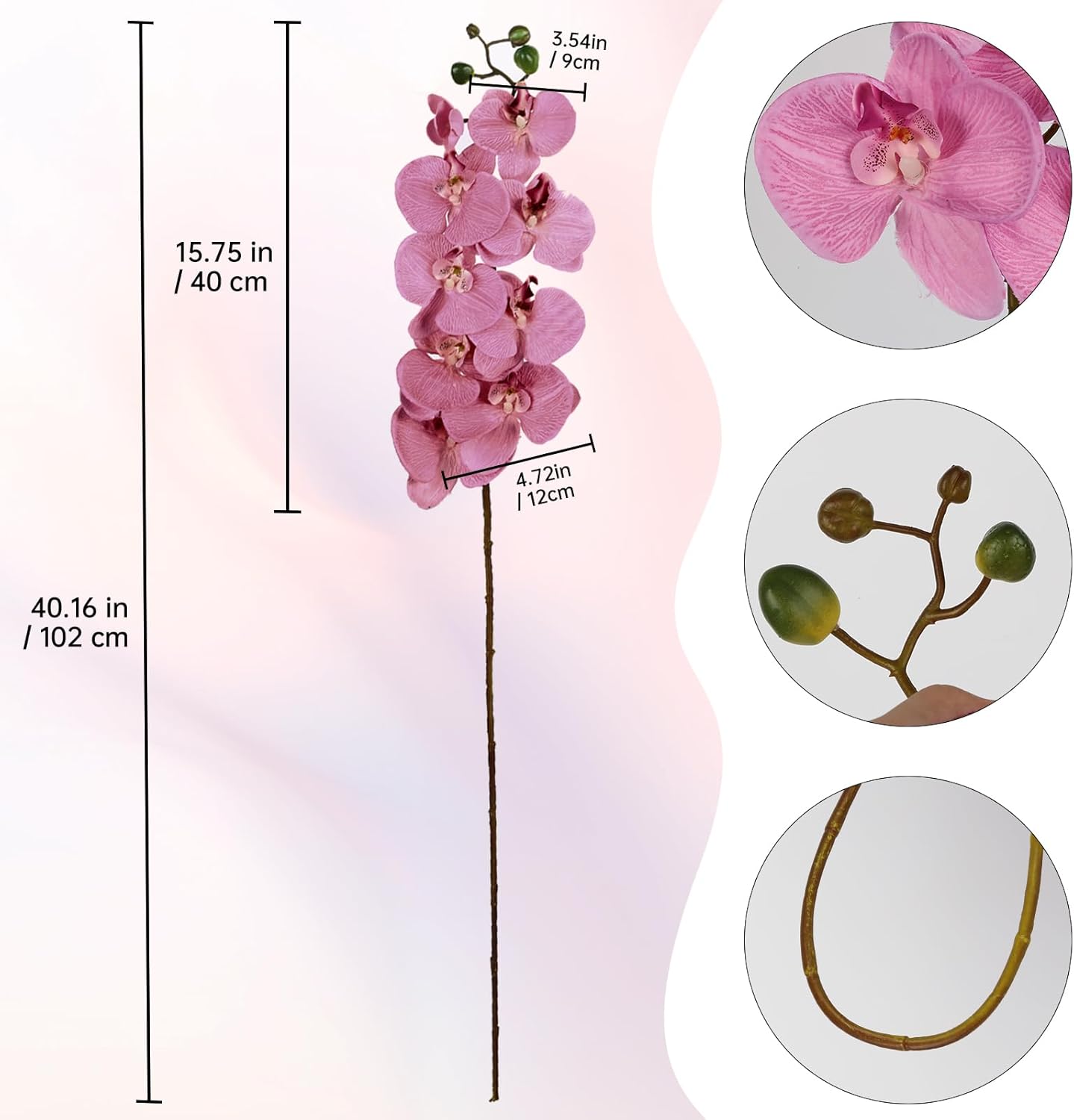 IPOPU 40.16" Pink Orchid Artificial Flowers 5PCS Fake Silk Orchids Faux Orchid Stems Phalaenopsis Branches for Tall Vase for Bridal Shower Home Party Wedding Decoration (Pink)