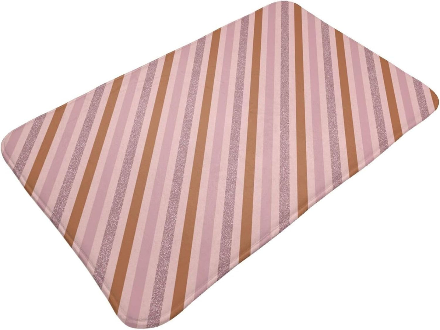 Pink Diagonal Stripe Print Bathroom Rugs 30x20 Inches, Absorbent Non Slip Bath Mat Rugs, Machine Washable Shower Rug Bath Mats for Bathroom