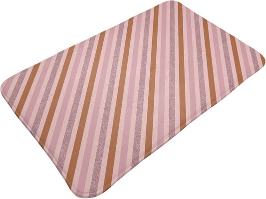Pink Diagonal Stripe Print Bathroom Rugs 30x20 Inches, Absorbent Non Slip Bath Mat Rugs, Machine Washable Shower Rug Bath Mats for Bathroom