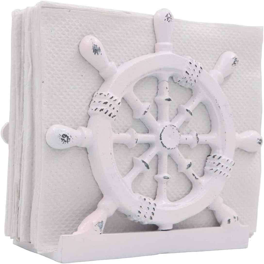 THDC Nautical Napkin Holder, Lunch, Dinner, Nautical Collection Napkin Holder, Made of Metal (Wheel Distressed Pink)