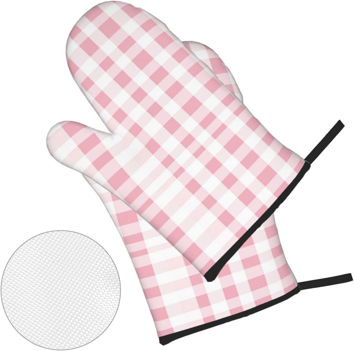 Oven Mitts Pink Gingham Aesthetic Heat Resistant Silicone Oven Mitts Set of 4,Oven Gloves for Cooking BBQ, Suitable for Barbecues Baking Cooking Microwave Cooking Gift