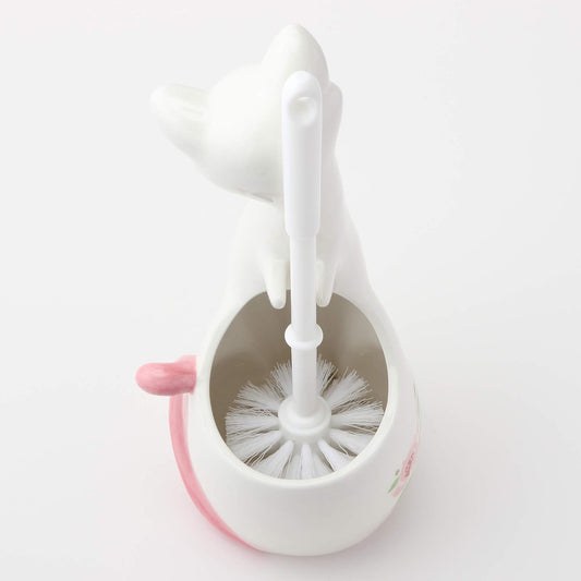 Sunart SAN1708 Cute Miscellaneous Goods Lovely Pottery Cat Toilet Brush Stand with Toilet Brush 5.1 inches (13 cm) Width Pink