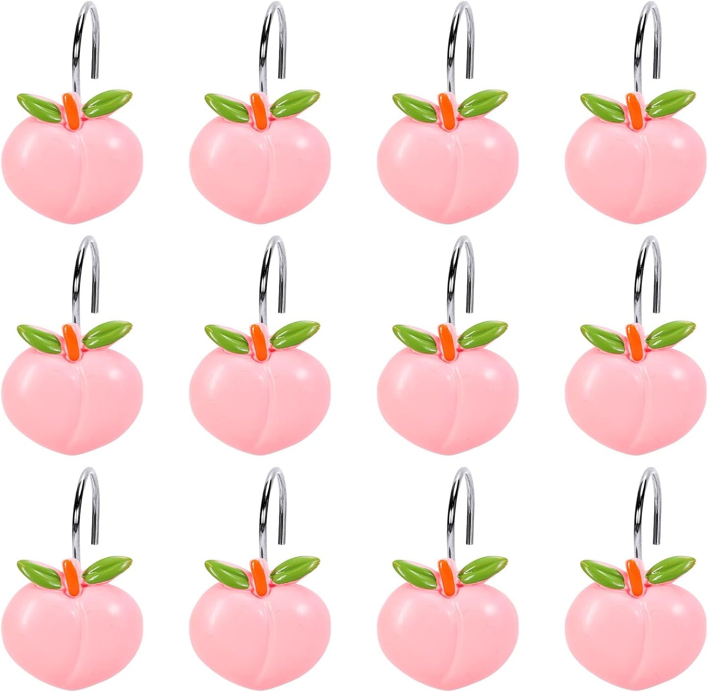 Whaline 12Pcs Peach Shower Curtain Hooks Decorative Shower Rod Rings Cute Fruit Resin Curtain Hanger Hooks for Summer Living Room Bedroom Bathroom Decor