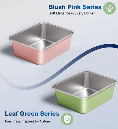 Qiuma Stainless Steel Litter Box, Large Metal Cat Litter Box with High Sided for Big and Small Cats, Non-Stick, Easy to Clean, Odor-Free, 17.5" L×13.6" W×5.9" H, Blush Pink