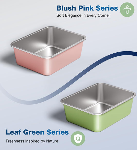 Qiuma Stainless Steel Litter Box, Large Metal Cat Litter Box with High Sided for Big and Small Cats, Non-Stick, Easy to Clean, Odor-Free, 17.5" L×13.6" W×5.9" H, Blush Pink
