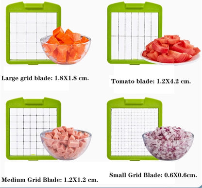 7pcs Vegetable Chopper, High Capacity, Veggie Slicer, Dicer, Easy to Clean, Kitchen Food Cutter with 4 Blade, Save Time and Effort, for Potato Carrot Salad(Pink)