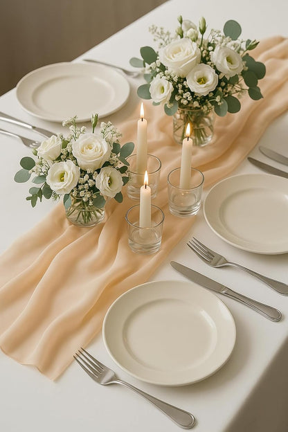 Koyal Wholesale 1Pcs Blush Peach Chiffon Table Runner 180 Inches Chiffon Table Runner Blush Quince Wedding Sheer Pink Table Runners, Baby Bridal Shower Easter Mothers Day Decorations
