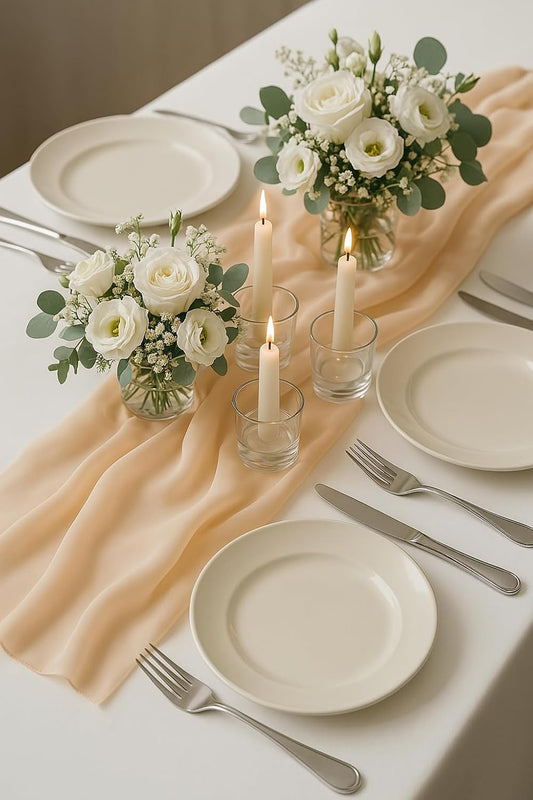 Koyal Wholesale 1Pcs Blush Peach Chiffon Table Runner 180 Inches Chiffon Table Runner Blush Quince Wedding Sheer Pink Table Runners, Baby Bridal Shower Easter Mothers Day Decorations