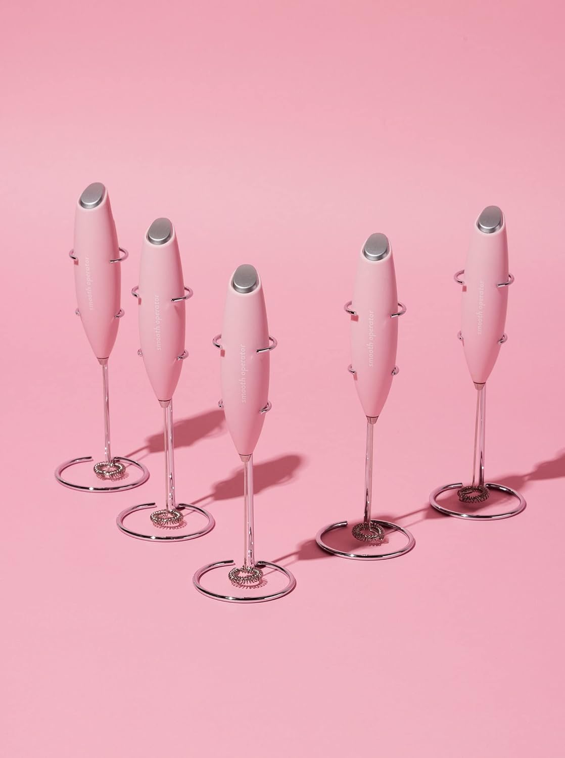Smooth Operator Pink Handheld Electric Whisk, Milk Frother, Foam Maker for Protein, Coffee & More - Stainless Steel Stand Included