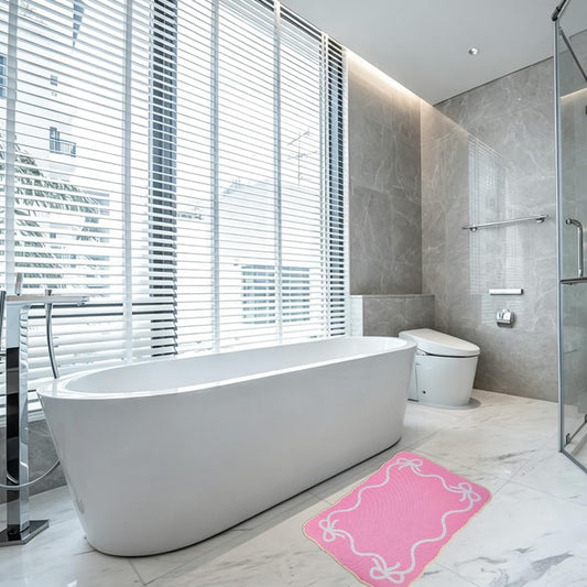 DICOSMETIC 2Pcs Pink Bow Bathmat Rug Cute Bow Bathroom Mat 23.03x14.96x0.16 Inch Polyester Non-Slip Bath Mat Soft Absorbent Bows Carpet for Floor Shower Apartment
