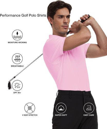 Men's Polo Shirts Short Sleeve Moisture Wicking Performance Golf Shirts Collared Lightweight Casual T-Shirt Athletic
