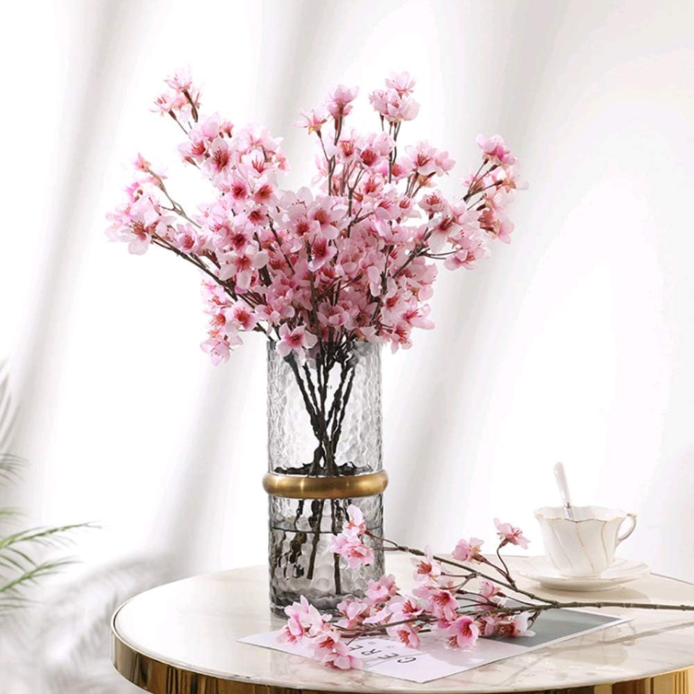 4Pcs Artificial Cherry Blossom Branches: 15.7" Fake Cherries Silk Faux Spring Flowers Peach Arrangements for Home Wedding Bedroom Party Table Centerpiece Japanese Decor(Pink)