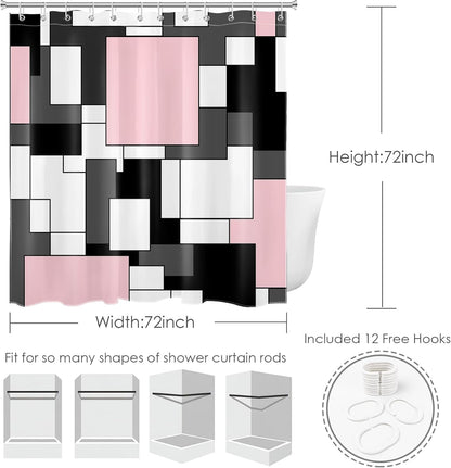Modern Pink Shower Curtain for Bathroom, Grey Black and White Abstract Mid Century Minimalist Geometric Shower Curtains 72X72 inch Polyester Fabric Bathroom Decoration Bath Curtains Hooks Included