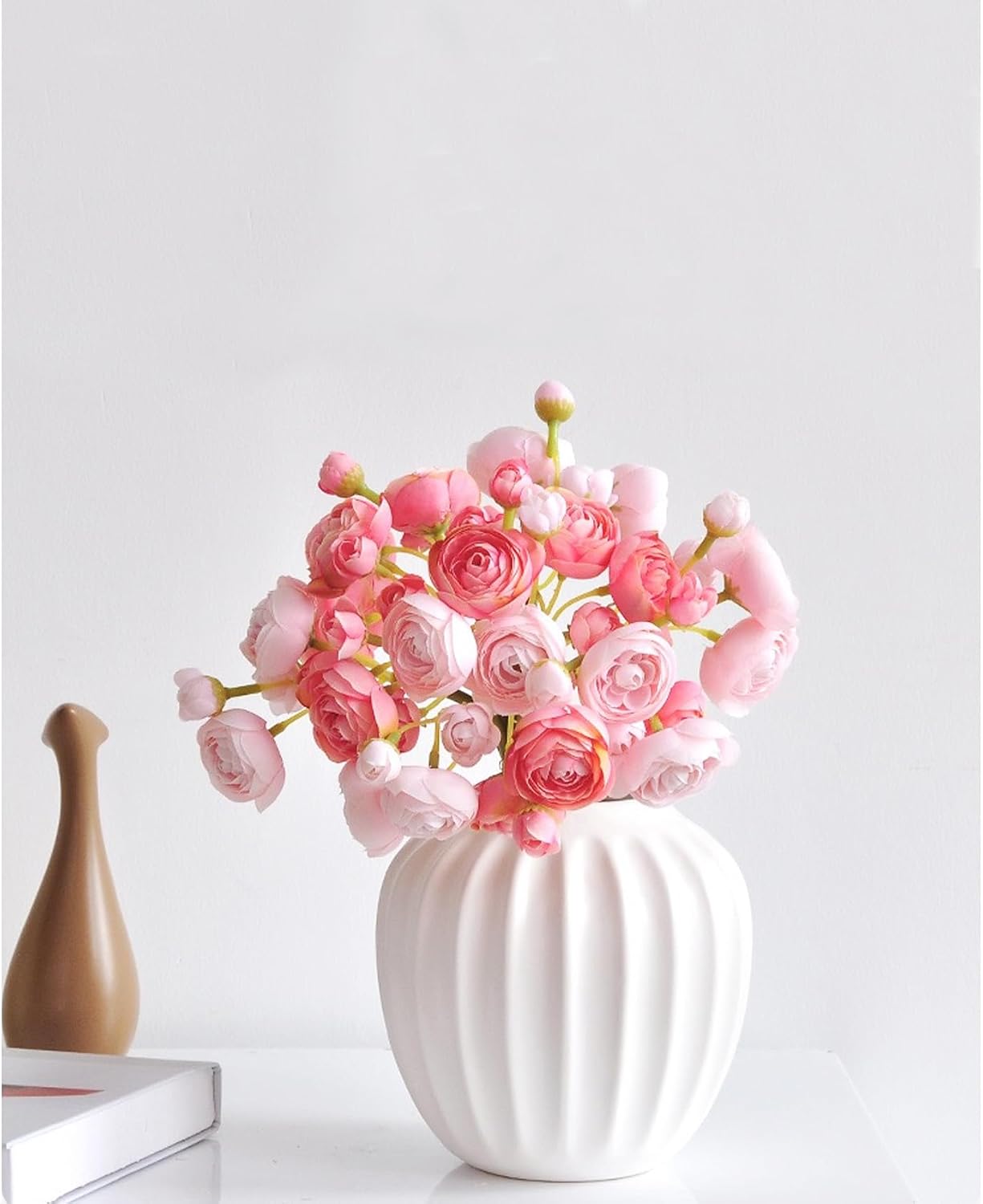 18 Pcs Ranunculus Artificial Flowers Peach Faux Ranunculus Flowers Mini Real Touch Pink Ranunculus Flowers for Wedding DIY Bouquets Home Decor Arrangements
