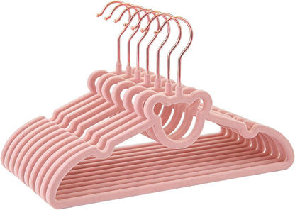 30 Pack Pink Velvet Kids Clothes Hangers - 12.6in for Ages 4-10, with Cute Bear, Rotating Rose Gold Hook, Non-Slip, Space-Saving Slim Felt Hangers for Toddler Coats, Jackets, Dresses