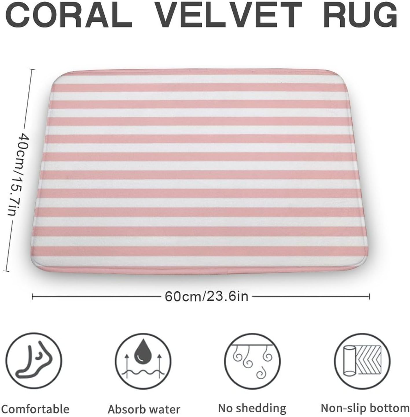 Luxury Elegant Bathroom Rugs, Modern Pink Striped Pattern Bath Mat Non Slip & Absorbent Bath Carpet for Bathroom (16 x 24inch)