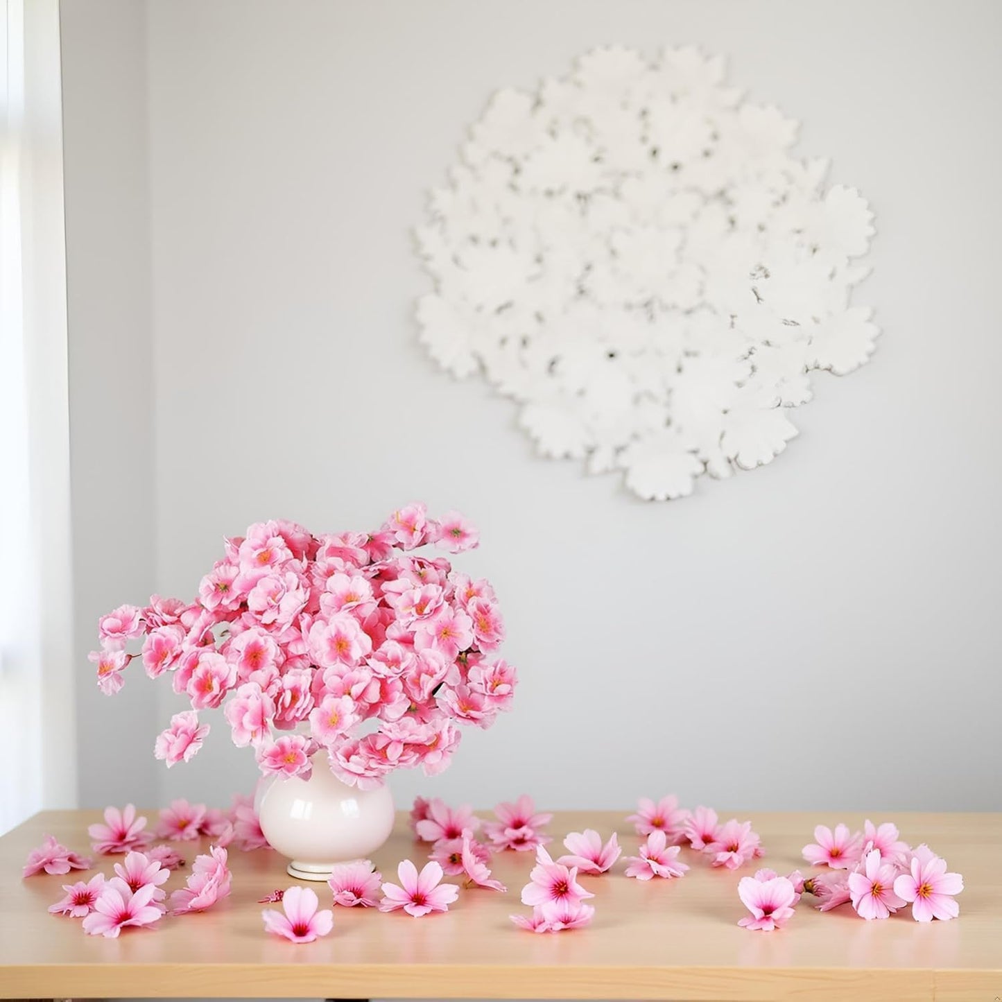 100 Pcs Pink Artificial Cherry Blossoms Heads Silk Peach Flowers Faux Flower Heads Fake Small Flowers Floral Decors Party Decoration Artificial for DIY Home Wedding Crafts Decoration
